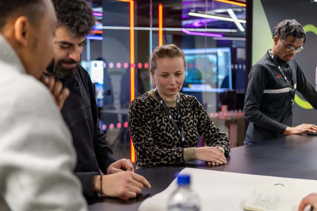 students talking to each other