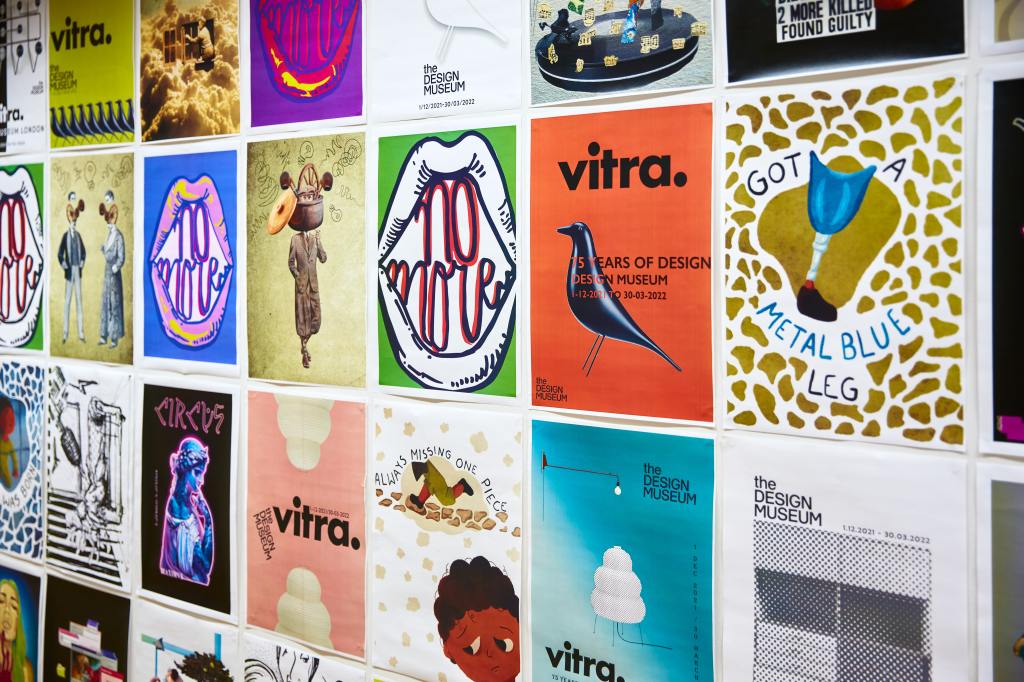 Wall of various graphic artworks