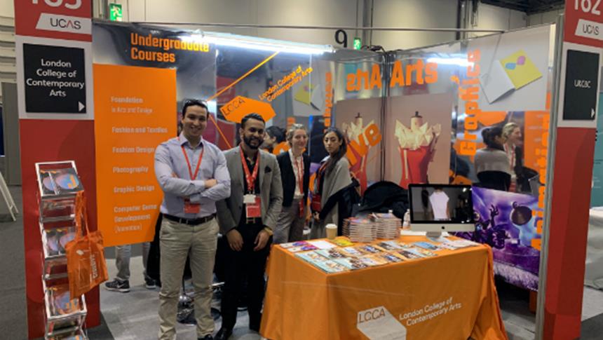 LCCA stand and staff at UCAS fair