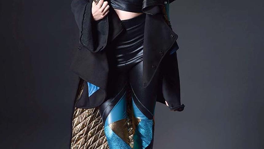 a person wearing leather pants