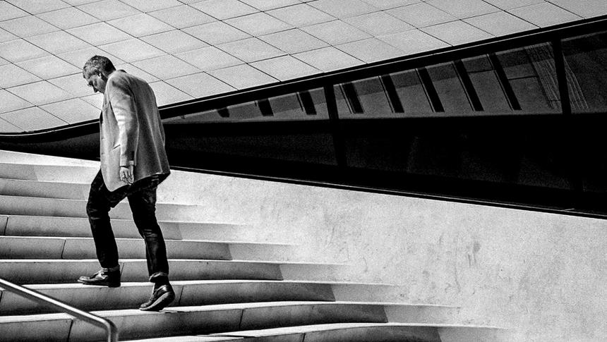 a person walking up the stairs