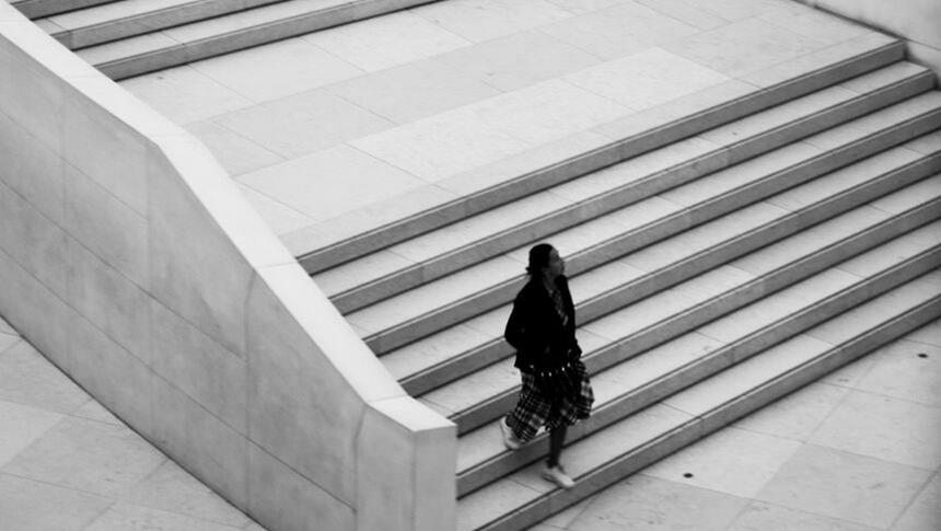 a person walking down the stairs